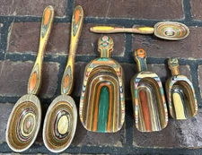 Rainbow Wooden Scoop And Spoon Lot Multicolor Decorative Design Light Weight