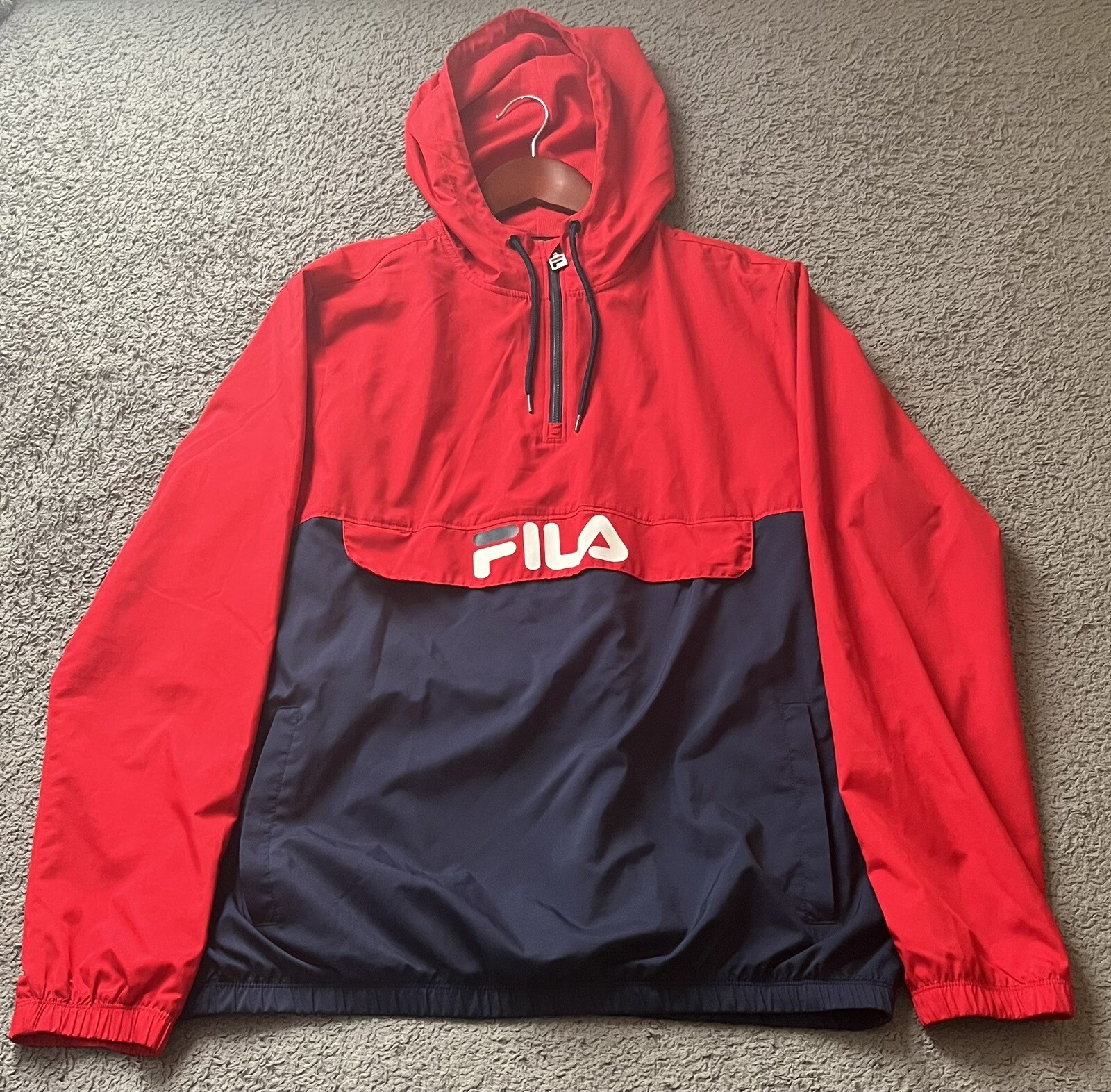 Fila Frangivento Con Cappuccio Quarto Cerniera Rosso & Navy Uomo Medio 