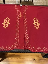 Raiment Fashions Inc Women's Red Cape Poncho Wrap 100% Wool Free Size Embroidery