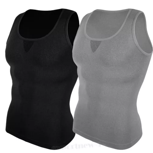 MENS SLIMMING BODY SHAPER BELLY TUMMY CONTROL SHIRT COMPRESSION VEST UNDERWEAR - Bild 19 von 22