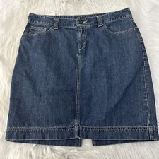 Eddie Bauer womens medium wash denim skirt 10 back slit 100 cotton
