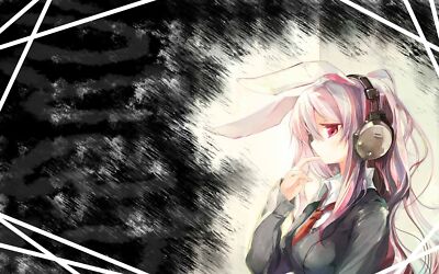 Anime girls headphones reisen udongein inaba touhou pink Playmat Game Mat Desk