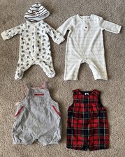 JANIE  JACK Baby Boys Size 0-3 Months Overalls Plaid Seersucker Hat Pajamas Lot