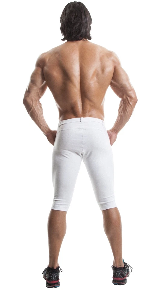 Pantalones de yoga DEMIG blancos para hombre deportivos 3/4 cintura elástica entrenamiento joggers  Foto 3 de 4