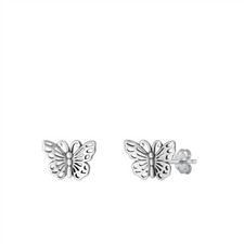925 Sterling Silver Butterfly Stud Earrings Oxidized Push Back 9.6mm Pair of 2