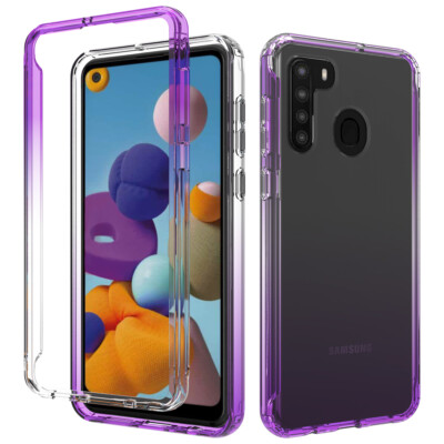 For Samsung Galaxy A21 Transparency Hybrid Case W/ Built-in Screen Protector
