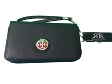 REBECCA & RIFKA Women’s Pocketbook Purse Wallet Black Gold Accents Logo NEW