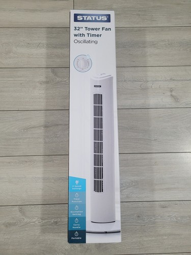 Status 32 Inch Tower Fan Oscillating Timer 3 Speed Portable Cooling Fan 50W whit
