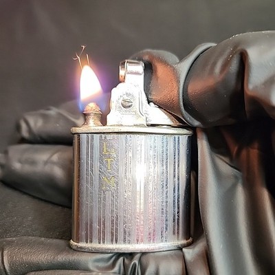 Vintage Ronson ''Princess'' Lighter Chrome w/ Vertical Stripe Engraved ''LTM'' WORKS