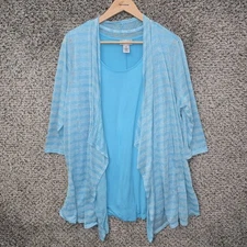 Catherines Top Womens 0X Blue Scoop Neck Attached Cardigan Casual Ladies