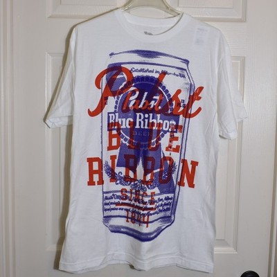 Pabst Blue Ribbon Beer PBR Can Since 1844 T-Shirt Men's Size Medium White Red