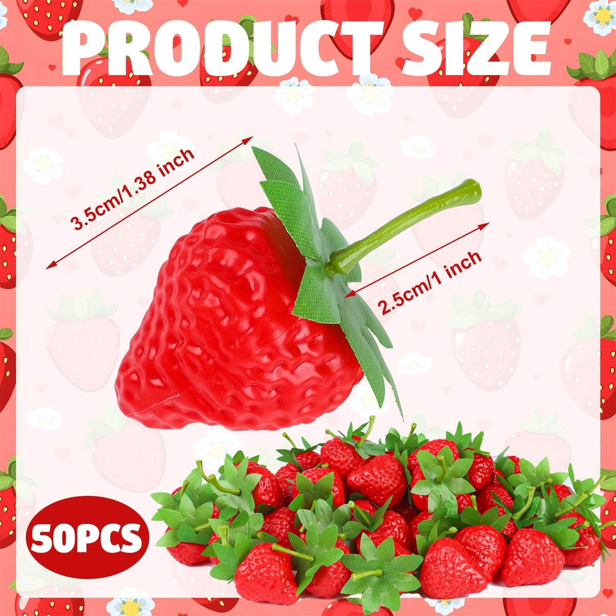 50 PCS Artificial Red Strawberries Fake Plastic Strawberry