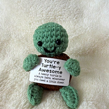 Handmade Crochet Turtle Mini Plush w/ "You're Turtle-y Awesome" Tag NIB