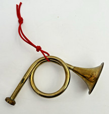 Vintage Solid Brass French Hunting Horn Bugle Christmas Ornament Home Small