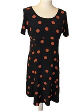 Vintage 90s Country Casuals Viscose crepe Navy Polka Dot Spotty Dress grunge Y2K