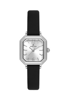 Womens 22mm Octogon Quartz Watch Leather Strap Silver / Black Petite Watch Face