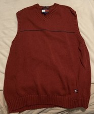 Vintage Tommy Hilfiger Sweater Vest Mens Large Golf Red Cable Knit Pattern L