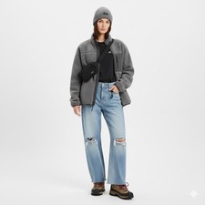 Zara Wide Leg Jeans Womens 8 Distressed Ripped Knee Light Wash High Rise Denim