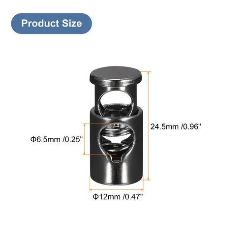 12pcs Single Hole Spring Cord Locks Toggle Stoppers 0.25"Hole for Clothes Black - Picture 2 of 7