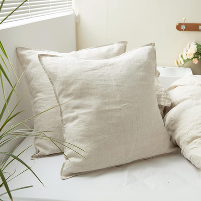 100% Washed Linen Euro Shams 26'' X 26'' Pack of 2, Basic Style Solid Color Natu