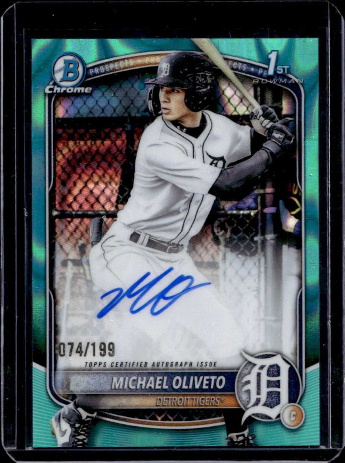 2025 Bowman Draft Michael Oliveto Chrome Auto Aqua Lava Refractor 1st #/199
