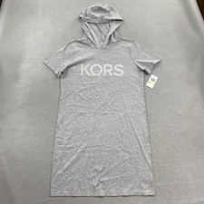 Michael Kors Shirt Dress Womens Medium Gray Hooded Short Sleeve Studded Logo