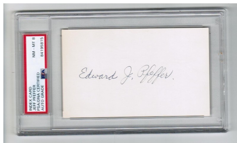 Edward Pfeffer Signed Index Card PSA Authentic - Brooklyn & St. Louis - Dec 1972