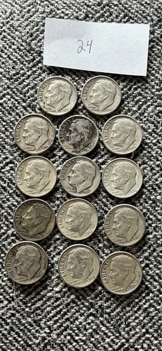 Lot Of 14 Silver Dimes 1964 And Earlier Various Conditions 90% Silver