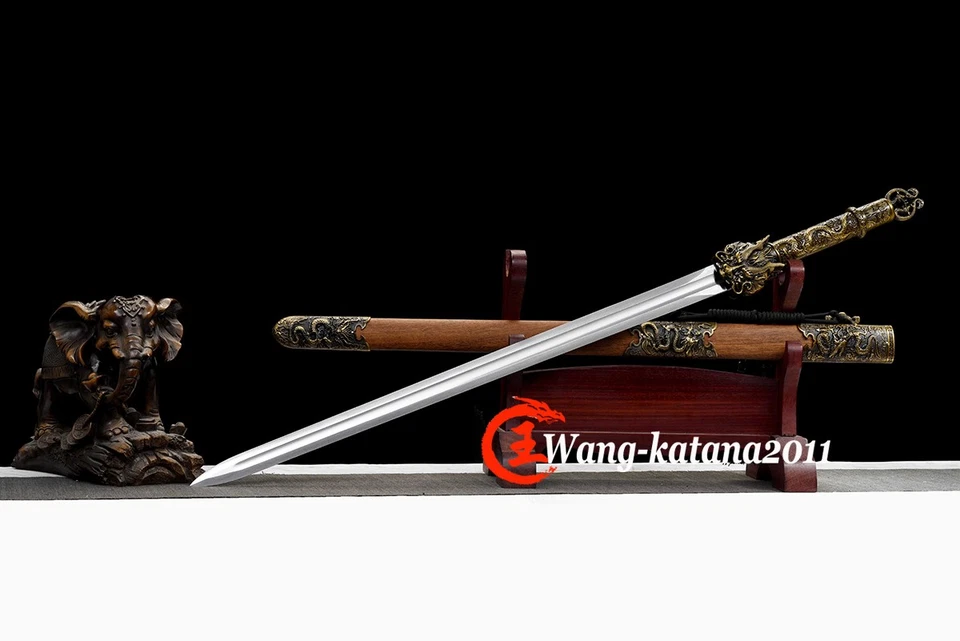 Dragon Chinese Sword Double Edge Han Dynasty Jian Manganese Steel Straight Blade - Image 3 of 4