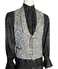 SHRINE MONTE CRISTO Blue BROCADE ARISTOCRAT VICTORIAN VAMPIRE VINTAGE VEST