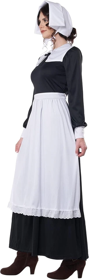 Disfraces California Mujer Peregrina Adulto Grande, Negro, Blanco  Foto 2 de 4