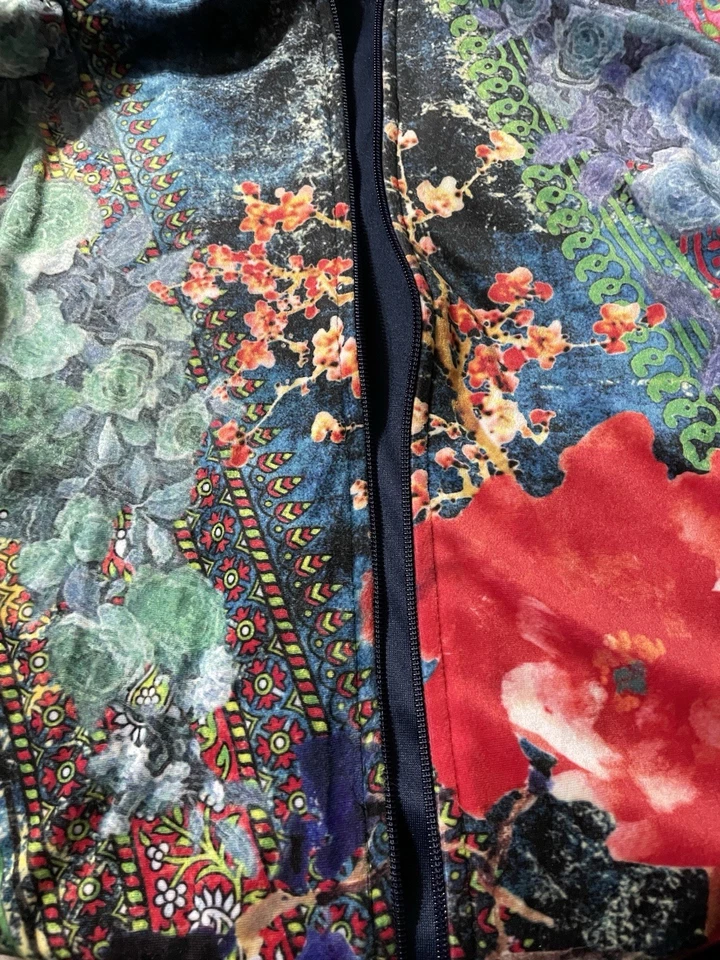 Coldwater Creek Sudadera con Capucha Grande Terciopelo Manga Larga Azul Con Frente Floral Foto 4 de 4