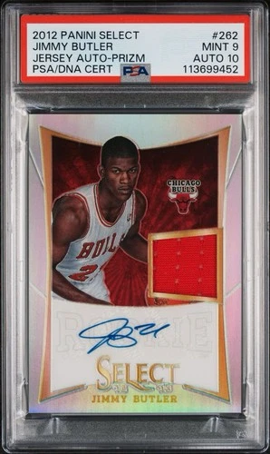 2012 Select Jimmy Butler Silver Prizm RC Jersey Auto #262 PSA 9 /199 RPA