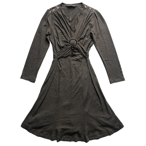 Maria Grazia Severi Dress UK 12 Grey Wool Blend Dress Brooch Jewel Rhinestone