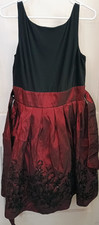 SLNY Black Red Cocktail Dress Size 12 Beaded Satin Holiday Formal