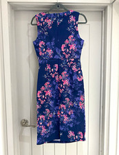 Apricot Blue/Pink/Purple Floral Sheath Dress, UK 14 Regular, Knee Sleeveless Zip