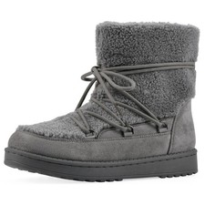 White Mountain Women's Isador Faux Sherpa Lace-Up Boot, Grey, 11 M