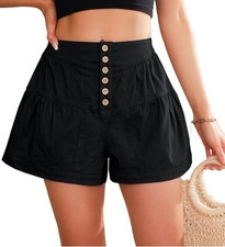 Womens Casual Shorts High Waisted Drawstring Wide Leg Beach Shorts w Pockets CC1