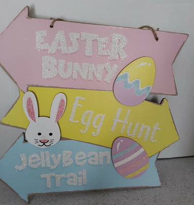 Easter Themed Hanging Wall Sign Decor''Eater Bunny,Egg Hunt, Jellybean Trail''-NEW