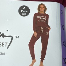 Keith Haring Ladies XS Burgundy 2-Piece Lounge Set Long Sleeve Crew  Joggers d1