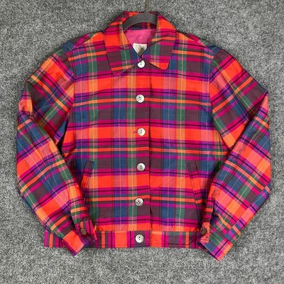 NM Essentials Jacket Women Size 4 Plaid Silk Button Front Vintage Neiman Marcus 
