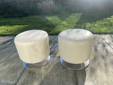 Vintage Retro Brown Beige Pouffe Footstool Leatherette 36cm Tall X 2