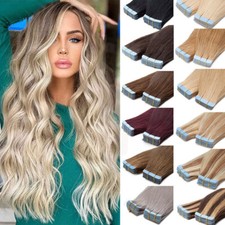 Tape In Hair Extensions Thick Human Hair Invisibel Skin Weft Full Head Real Hair