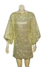 Rhode Resort Benji Sequins Mini Dress S 6 Party Boat Neck Golden Short NEW 42253