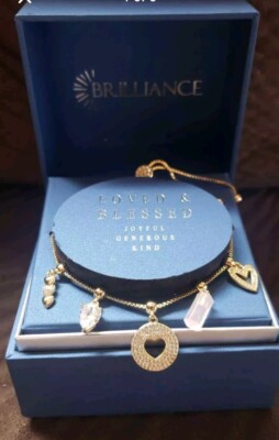BRILLIANCE GOLD  SILVER PLATED BRACELET WITH CHARMS ''LOVED & BLESSED''