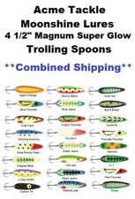 Acme Moonshine 4 1/2" Magnum Trolling Spoons - Super Glow Fishing Lures - Choose