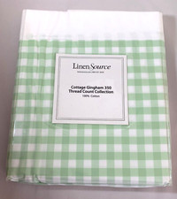 Linen Source KING Bedskirt Cottage Gingham Green Check 100% Cotton 15" Drop -NIP