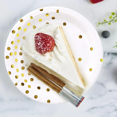 White and Gold Party Supplies, Gold Dot Paper Dessert Plates (50-Count) - Bild 3 von 8