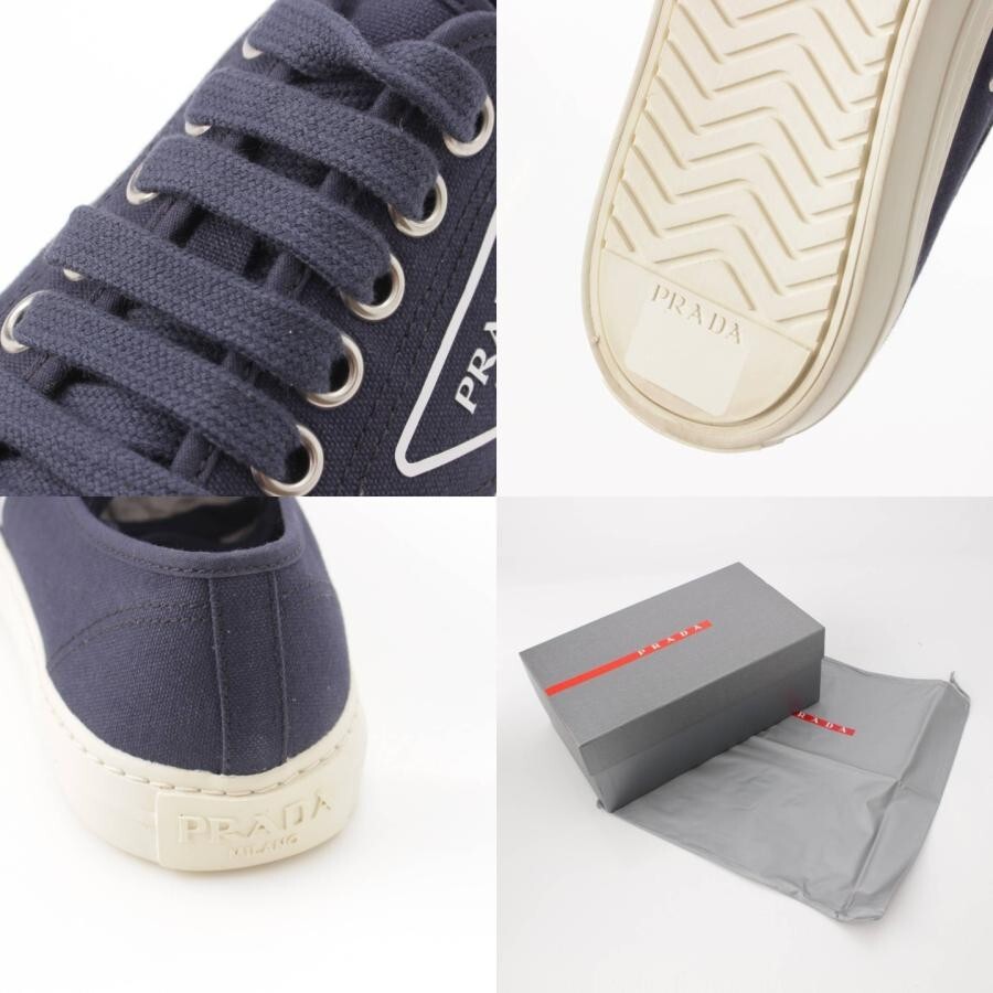 【関税込み】prada LOGO CANVAS SNEAKERS Prada Triangle Logo Canvas Sneakers Women's Navy Used | eBay