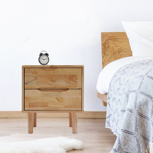Nordic Style Solid Wood 2 Drawers Bedside Table Nightstand Home Decor - Picture 3 of 12